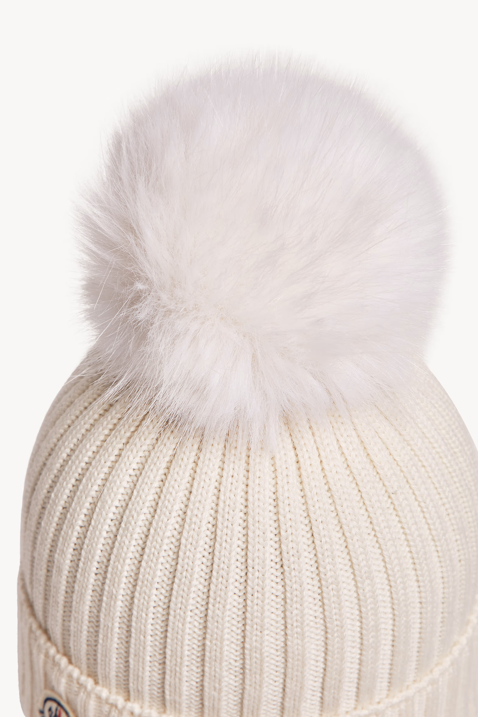 Wool Beanie with Faux Fur Pom Pom Girl White Moncler 5
